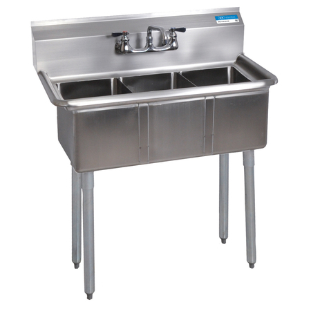 BK RESOURCES 19.8125 in W x 35.5 in L x Free Standing, Stainless Steel, Three Compartment Sink BKS-3-1014-10